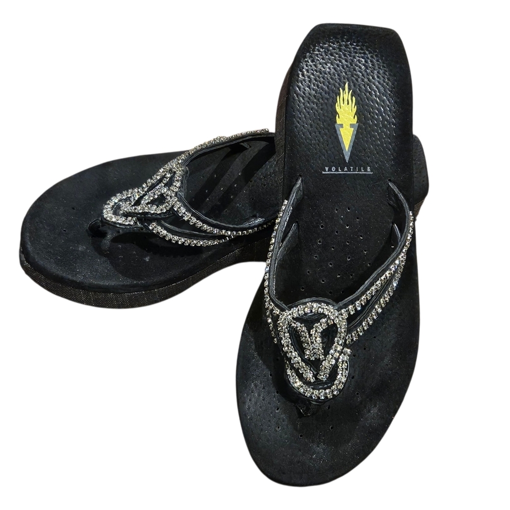 Volatile Cantamar Black Sandals with Rhinestone Accents - Size 8